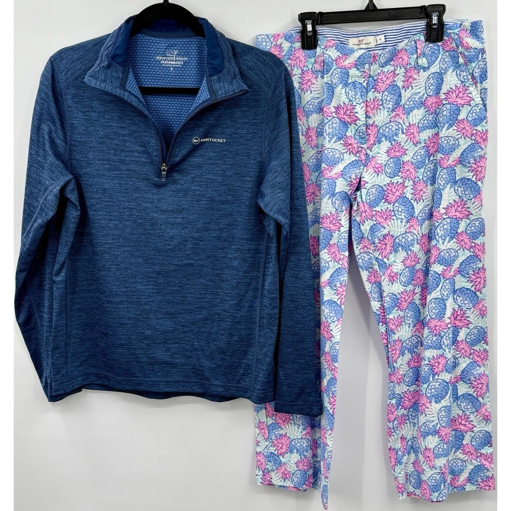 Vineyard Vines Size‎ 8 Linen Blend Cropped Pant & Performance Quarter Zip Size S